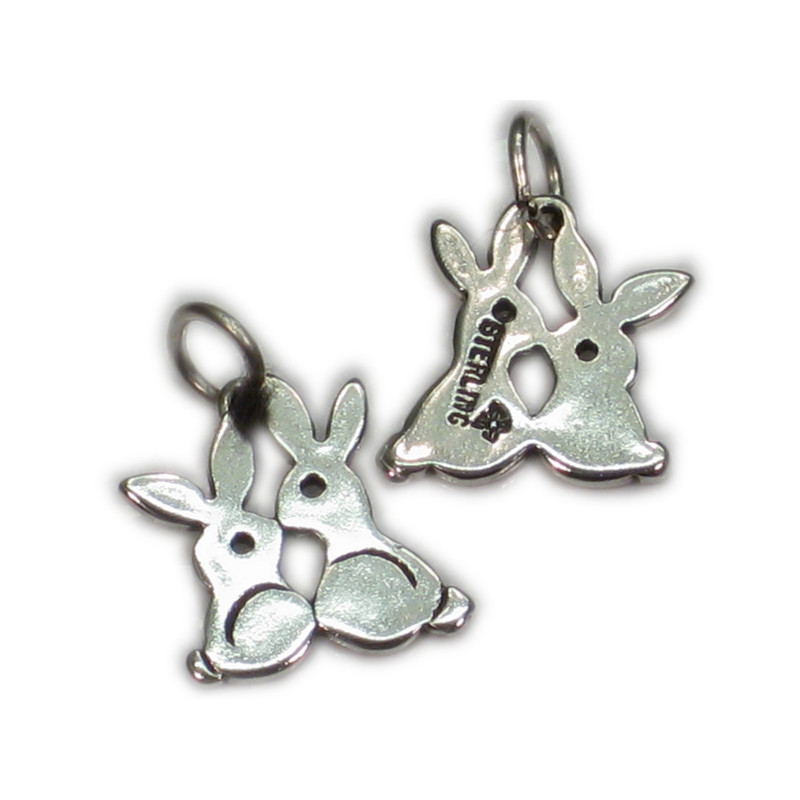 Sterling Silver Kissing Rabbits Charm, Love Gift
